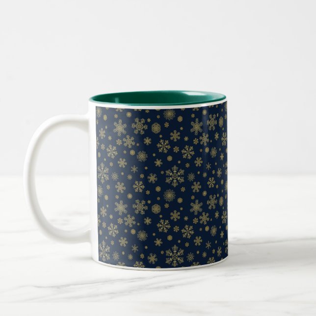 Caneca De Café Em Dois Tons Elegant Gold Snowflake Winter Pattern (Esquerda)