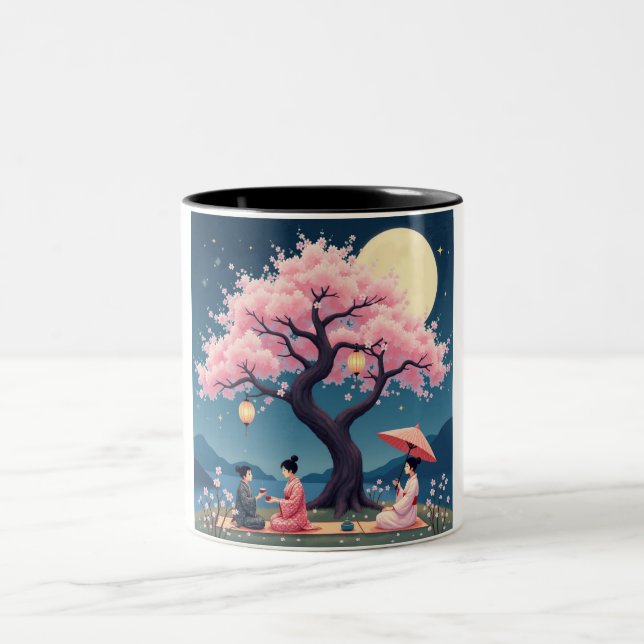 Caneca De Café Em Dois Tons Elegant Hanami Cherry Blossom Mug (Centro)
