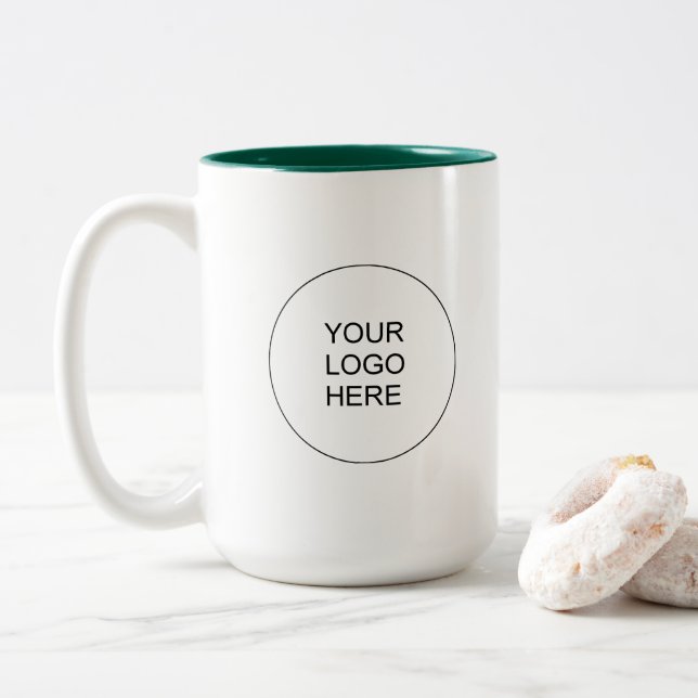 Caneca De Café Em Dois Tons Elegant Modern Upload Business Logo Green White (Com Donut)