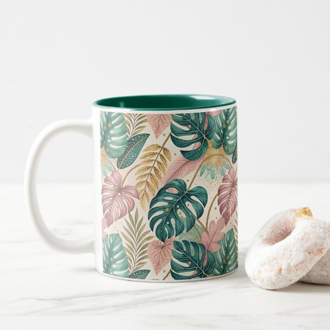 Caneca De Café Em Dois Tons Elegant Monsteras Gold (Com Donut)