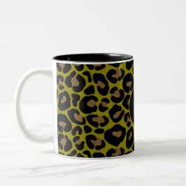 Caneca De Café Em Dois Tons Elegant Olive Green black Leopard Print monogram