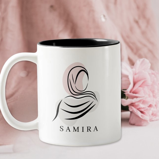 Caneca De Café Em Dois Tons Elegant Personalized Name Hijab Mug | Quran 7:26 (Alhamdulillah 🤍 A meaningful gift of faith and elegance—personalised just for her.)