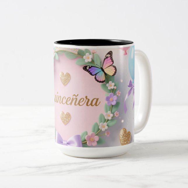Caneca De Café Em Dois Tons Elegant Quinceañera Mug – Sweet 15 Birthday Gift  (Frente Esquerda)