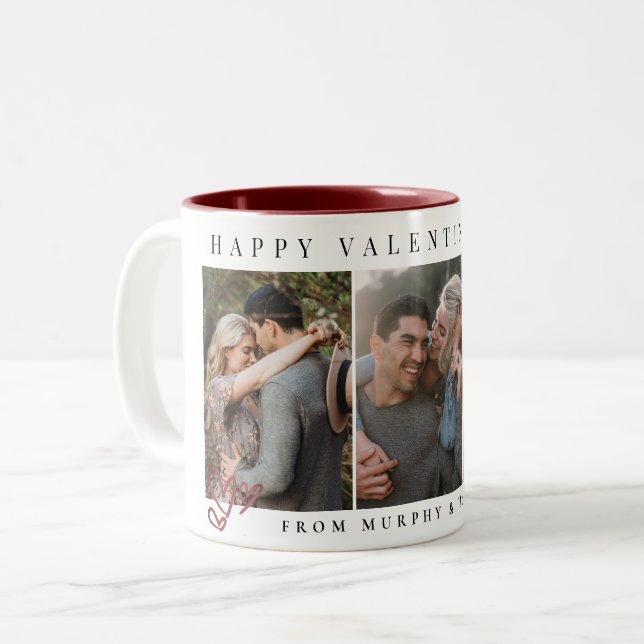 Caneca De Café Em Dois Tons Elegant Red Hearts Happy Valentine's Day 3 Photo (Frente Esquerda)