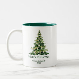 Caneca De Café Em Dois Tons Elegante Aquarela Merry Christmas Tree Non-Photo