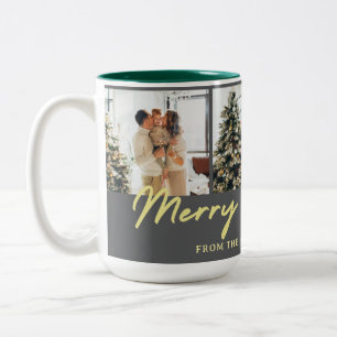 Caneca De Café Em Dois Tons Elegante Chic Multi Foto Família Feliz Natal