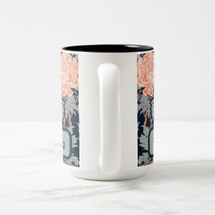 Caneca De Café Em Dois Tons Elegante Chinoiserie Floral e Pássaros em Azul Mar
