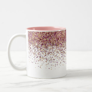 Caneca De Café Em Dois Tons Elegante Confetes Caindo em Tom Dourado Rosa Ombre