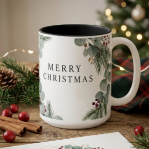 Caneca De Café Em Dois Tons Elegante Coroa de Natal com Folhagem Botânica