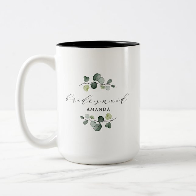 Caneca De Café Em Dois Tons Elegante Eucalyptus Greenery Bridesmaid Gift (Esquerda)