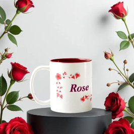 Caneca De Café Em Dois Tons Elegante Flor Monograma de Rosa Vermelha Letra R &