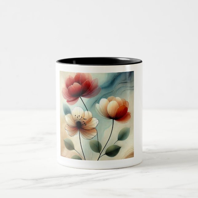 Caneca De Café Em Dois Tons Elegante Floral Art Mug (Centro)