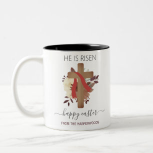 Caneca De Café Em Dois Tons Elegante Floral Felz pascoa Cross Christian