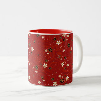 Caneca De Café Em Dois Tons Elegante Floral Vermelho e Dourado