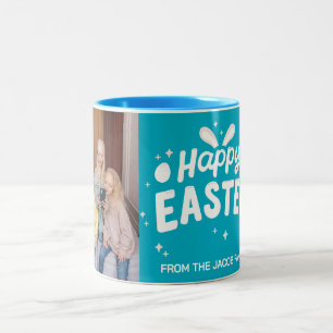 Caneca De Café Em Dois Tons elegante foto moderna de família com flores de Pás
