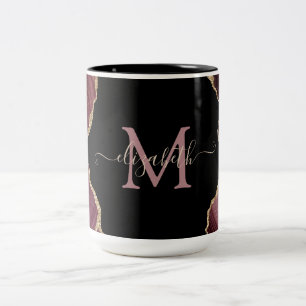 Caneca De Café Em Dois Tons Elegante Glitter Dourado Burgundy Ágata Estiloso