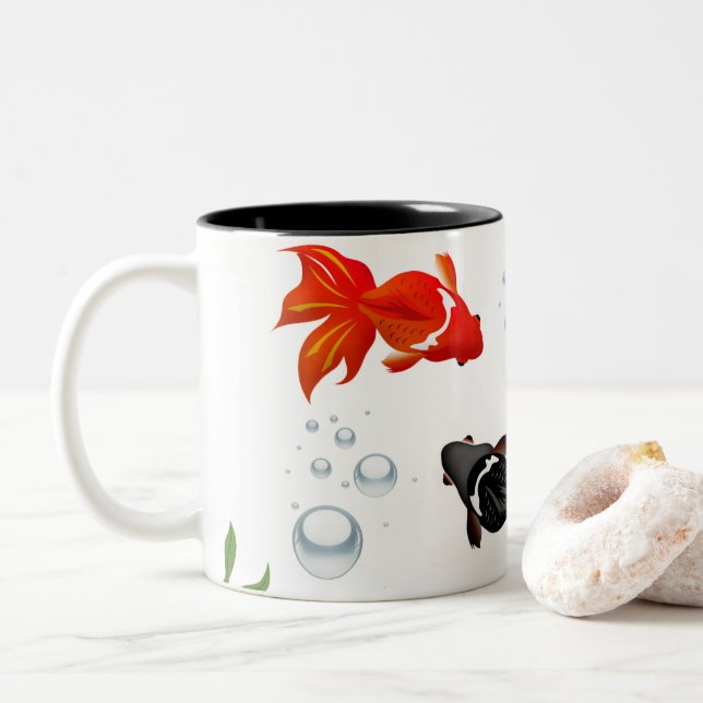 Caneca De Café Em Dois Tons Elegante Koi Fish Zen Design - Japonês pacífico A (Com Donut)
