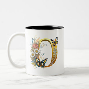 Caneca De Café Em Dois Tons Elegante letra O floral boêmia