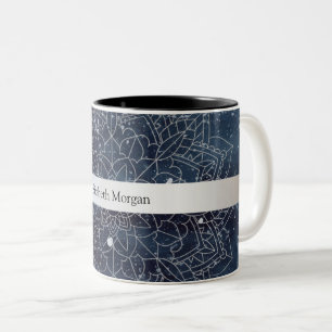Caneca De Café Em Dois Tons Elegante moderno prata mandala Marinho azul