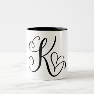 CANECA DE CAFÉ EM DOIS TONS ELEGANTE MONOGRAMA COR PRETA LETRA "K"