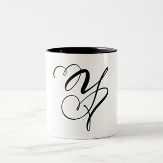 CANECA DE CAFÉ EM DOIS TONS ELEGANTE MONOGRAMA COR PRETA LETRA "Y"