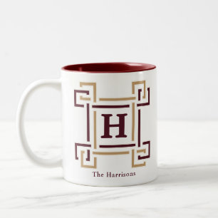 Caneca De Café Em Dois Tons Elegante Monograma de Família Est Chave Grega Burg