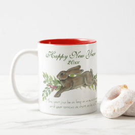 Caneca De Café Em Dois Tons Elegante Rabbit Bunny Green Red Ano Novo Desejo, D