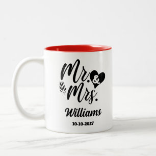 Caneca De Café Em Dois Tons Elegante Roteiro Sr. e Sra. Sobrenome Casamento de