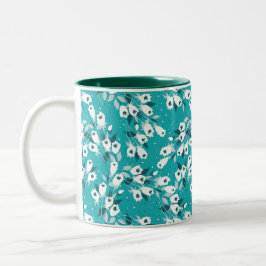 Caneca De Café Em Dois Tons Elegante Tulip Flower Pattern Botanical Art Design