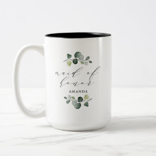 Caneca De Café Em Dois Tons Elegante Verde de Eucalipto Dama de Honra