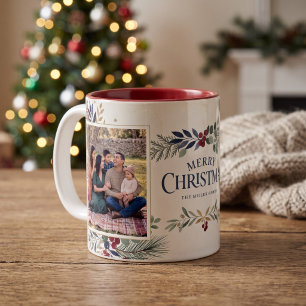 Caneca De Café Em Dois Tons Elegante Verde de Inverno Feliz Natal