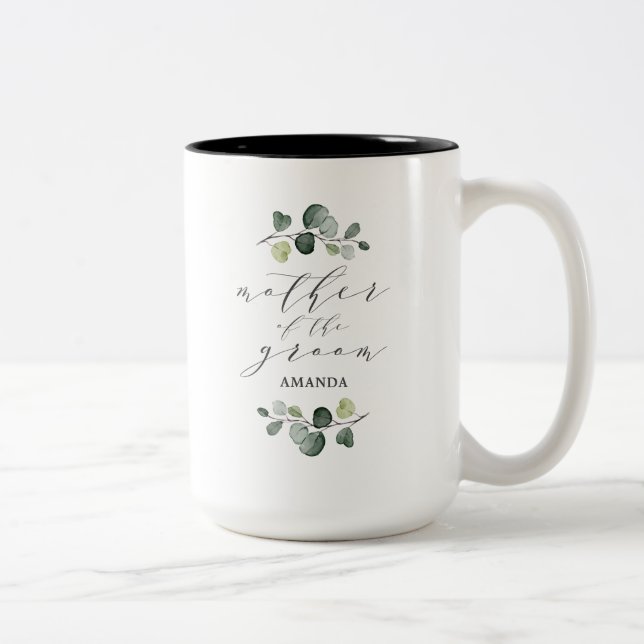 Caneca De Café Em Dois Tons Elegante Verde Eucalipto Mãe do Noivo (Direita)