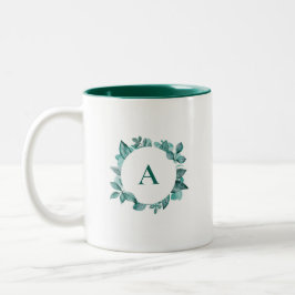 Caneca De Café Em Dois Tons Elegante Verde Molerado Monograma de Aquarela