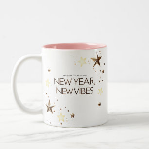 Caneca De Café Em Dois Tons Elegantes Estrelas Douradas "Ano Novo, Novos Vibes