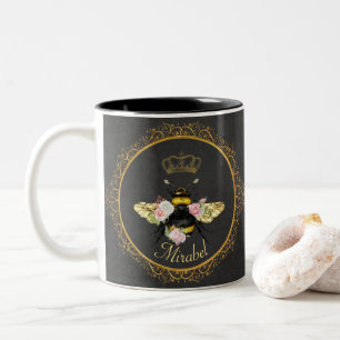 Caneca De Café Em Dois Tons Elegantes Rosas Rosa Rainha Abelha Francesa Cinza