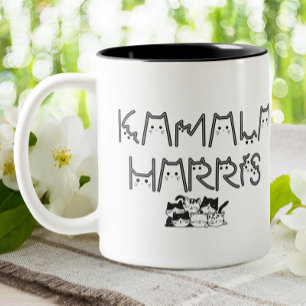 Caneca De Café Em Dois Tons Eleição Para Tipografia De Cute Kamala Harris Cat 