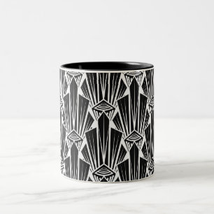 Caneca De Café Em Dois Tons Elementos geométricos abstratos art déco escuros e