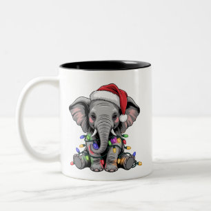 Caneca De Café Em Dois Tons Elephant Christmas Lights Xmas Holiday Animal