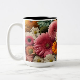 Caneca De Café Em Dois Tons Eleve Seu Espaço Colorido Gerbera Daisy Floral