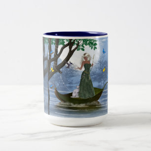 Caneca De Café Em Dois Tons Elf com Gato Branco Andando em uma Caneca de Cacau