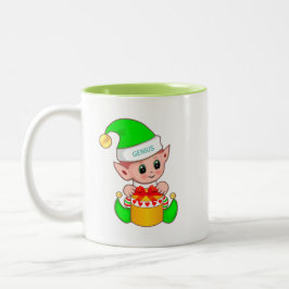 Caneca De Café Em Dois Tons Elf de Natal bonito e texto de gênio editável