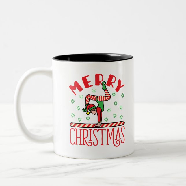 Caneca De Café Em Dois Tons Elf de Natal da Ginástica no Beam (Esquerda)