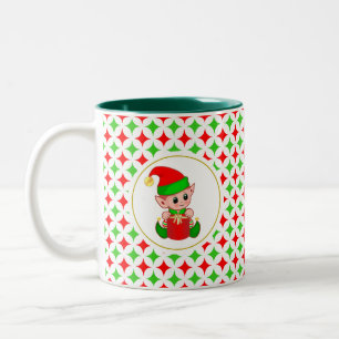 Caneca De Café Em Dois Tons Elf de Natal sobre Padrão de Estrela de Diamante V