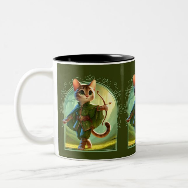 Caneca De Café Em Dois Tons Elf Feline Fantasy Adventure (Esquerda)