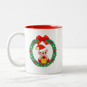 Caneca De Café Em Dois Tons Elfo de Natal bonito e coroa de Natal