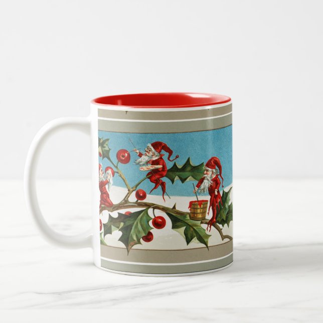 CANECA DE CAFÉ EM DOIS TONS ELVES DE NATAL VERMELHO, HOLLYBERRIES (Esquerda)