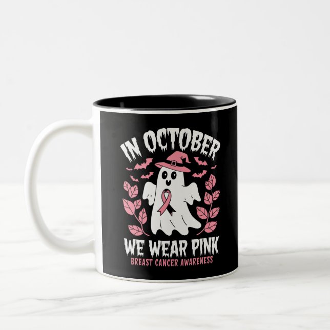Caneca De Café Em Dois Tons Em outubro Vestimos Bruxa Rosa De Halloween (Esquerda)
