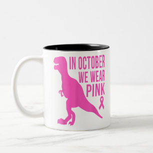 Caneca De Café Em Dois Tons Em outubro Vestimos O Cancer Rosa Trex Dino Ki