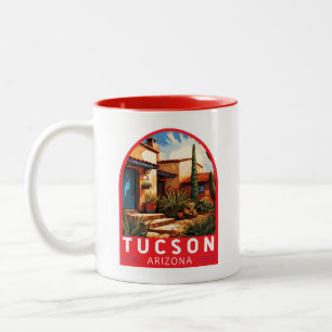 Caneca De Café Em Dois Tons Emblema Artístico de Viagens de Tucson Arizona
