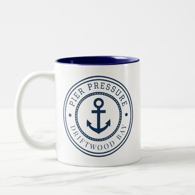Caneca De Café Em Dois Tons Emblema de Âncora Náutica (Esquerda)